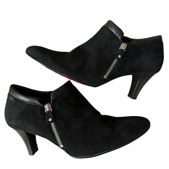 2/$25 Gabor Booties Black Suede Godiva High Cut Court Boots Heels Zipper Fall 8 - Picture 1 of 10